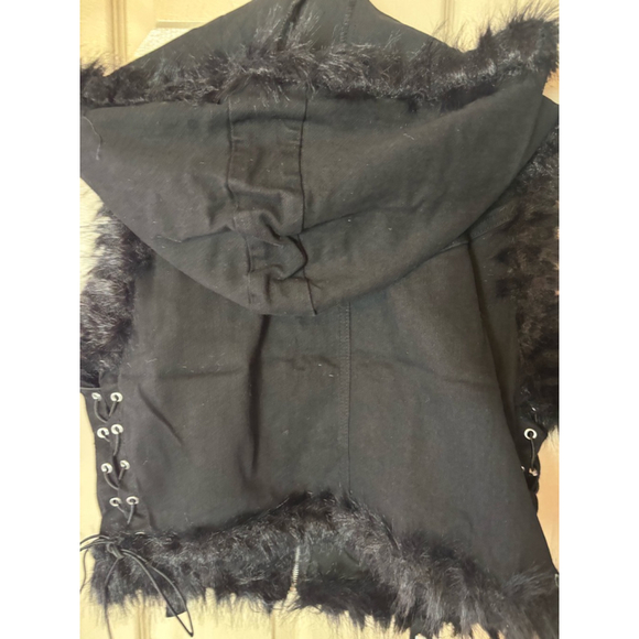 Women's Akira Vest XL Black Fur Trim Hooded - Picture 4 of 5